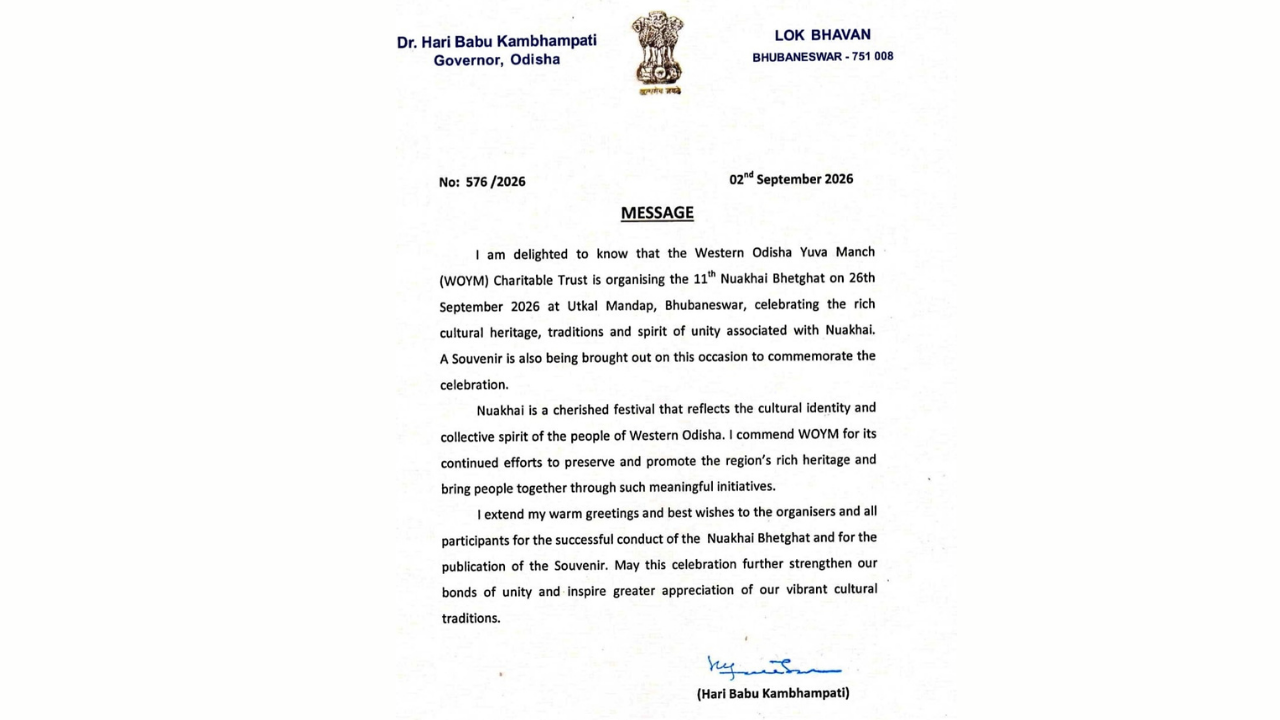 Odisha Governor Extends Best Wishes to WOYM’s 11th Nuakhai Bhetghat 2026